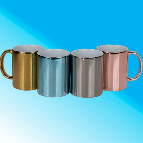 Taza 11oz espejo. Plata, dorado, azul